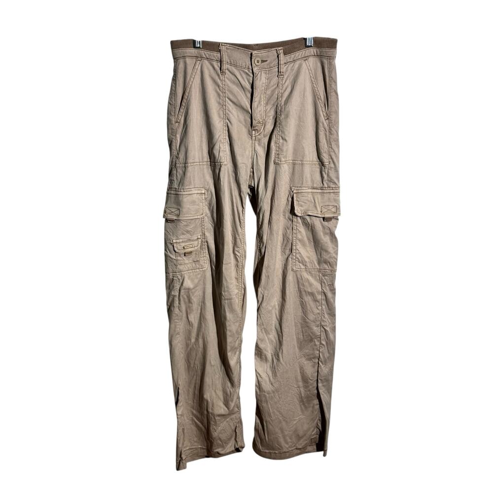 American Eagle Wideleg Cargo Pant Women 4‎ Long Tan Pocket Grunge Baggie Stretch